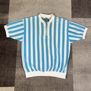 Vintage 80s 90s Koman 1/4 Zip Shirt Disco Hippie Striped Groovy Mens Medium Blue